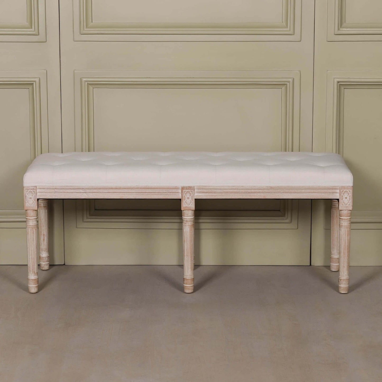 Light Wooden Louis Upholstered Bench