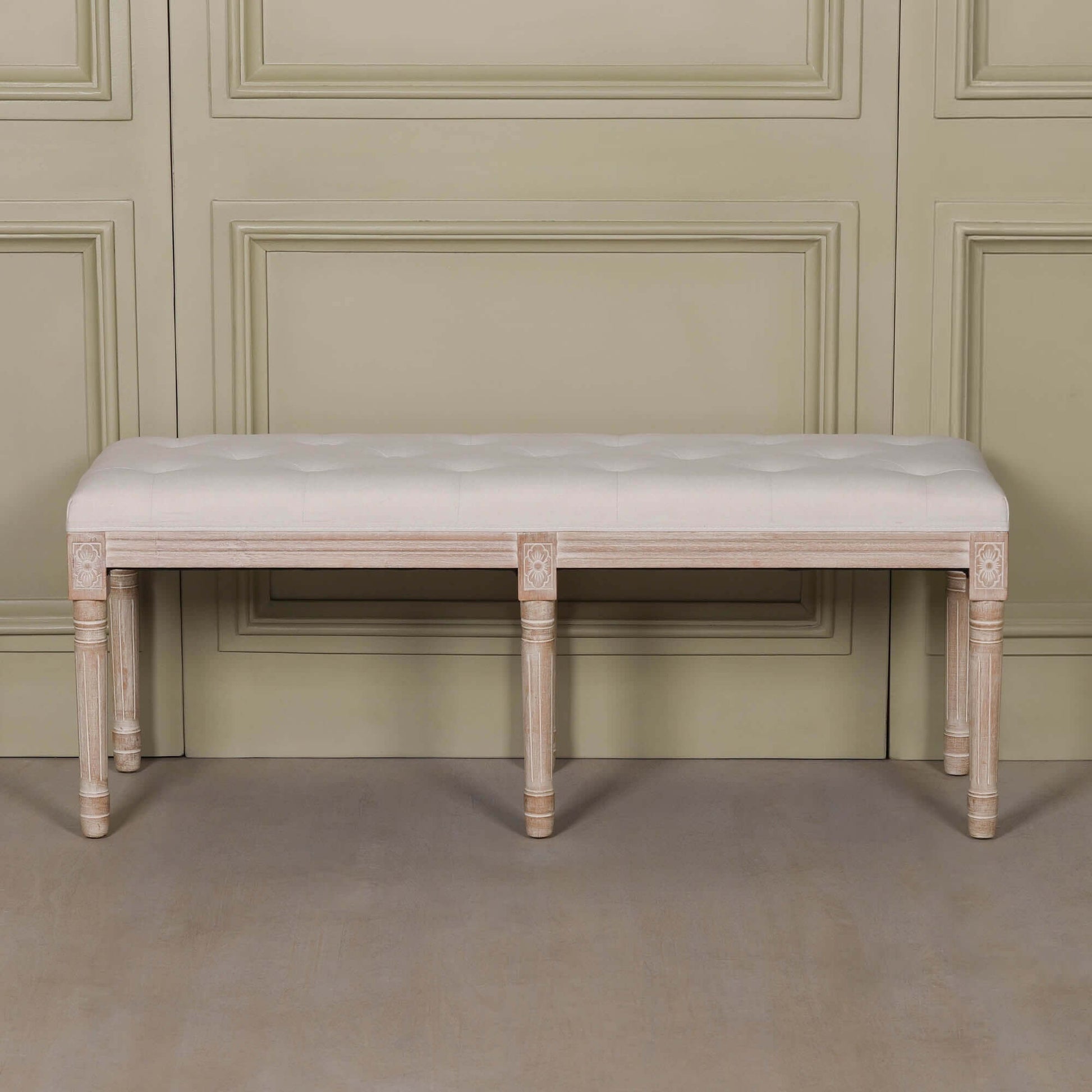 Light Wooden Louis Upholstered Bench