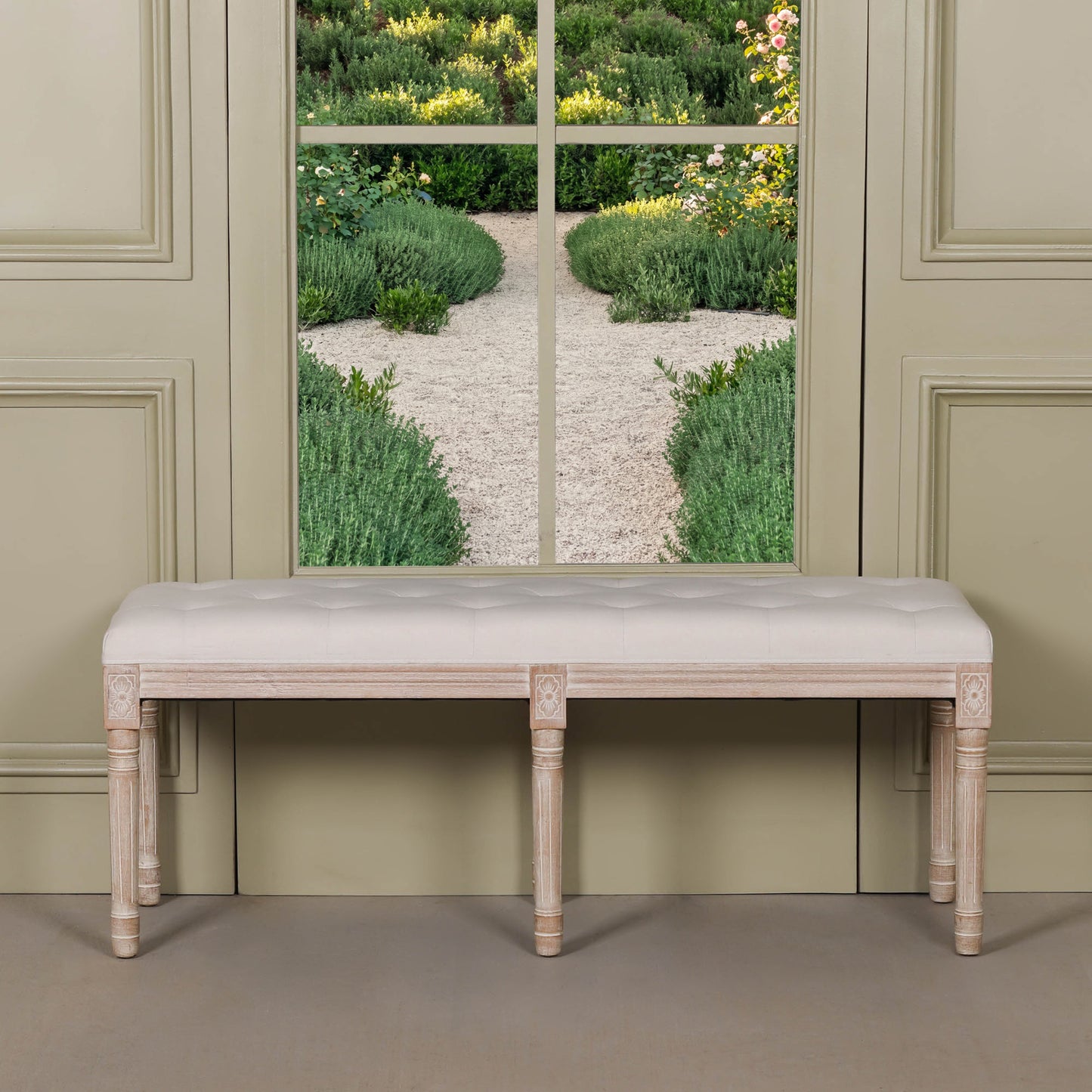 Light Wooden Louis Upholstered Bench