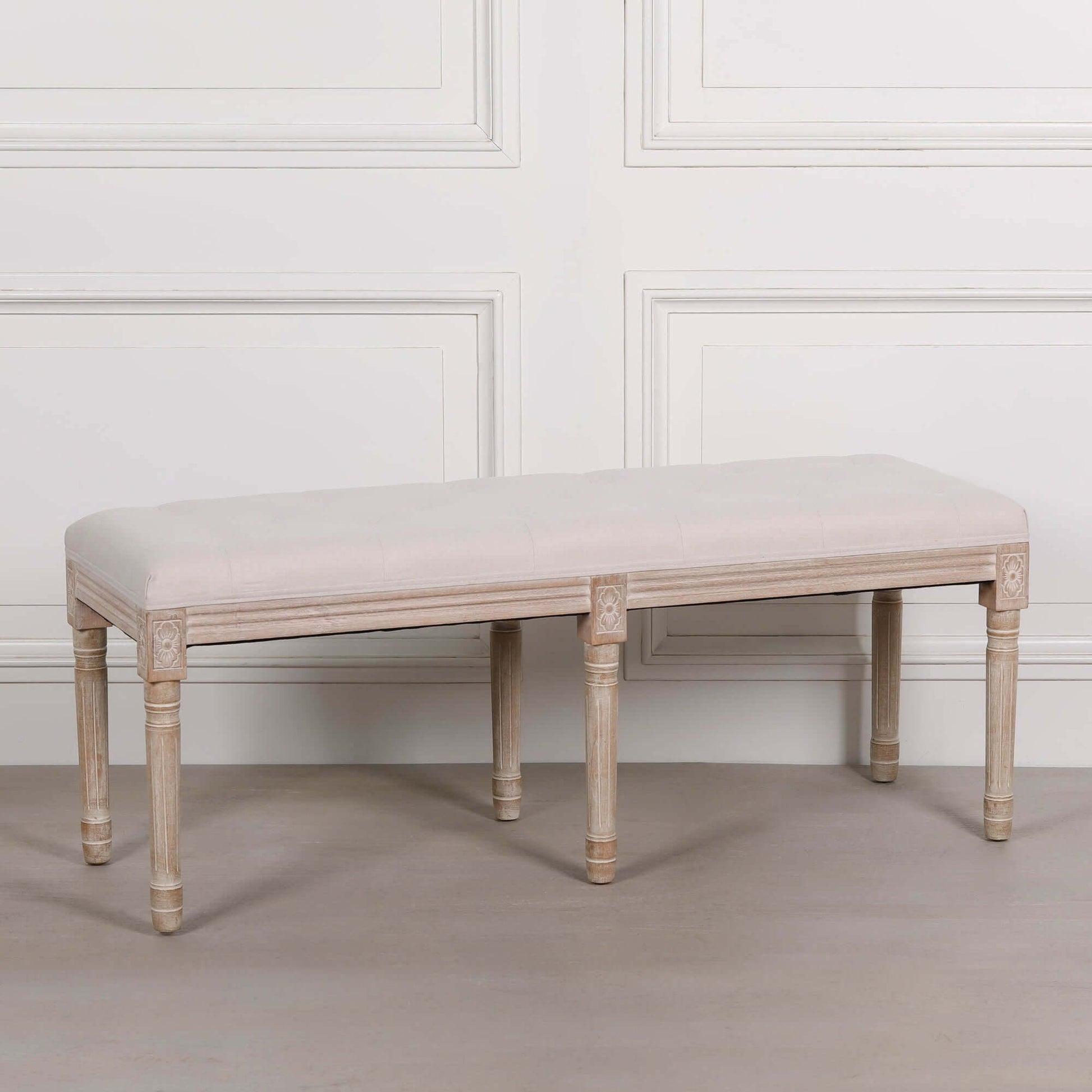 Light Wooden Louis Upholstered Bench