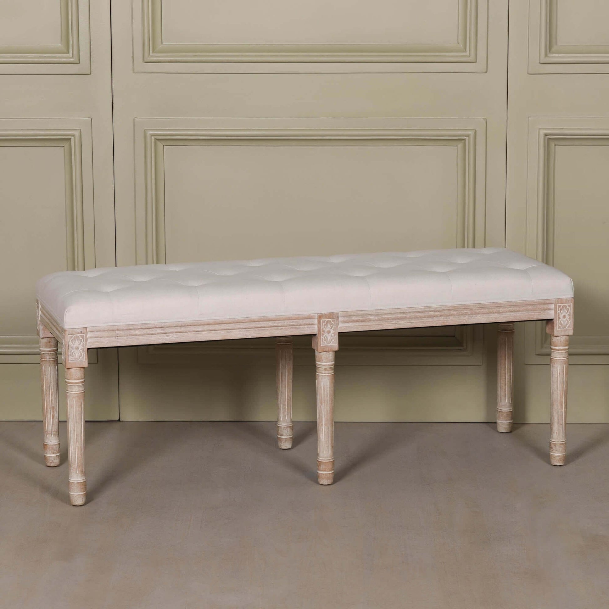 Light Wooden Louis Upholstered Bench