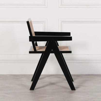 Black Painted Wooden Cane Dining Chair