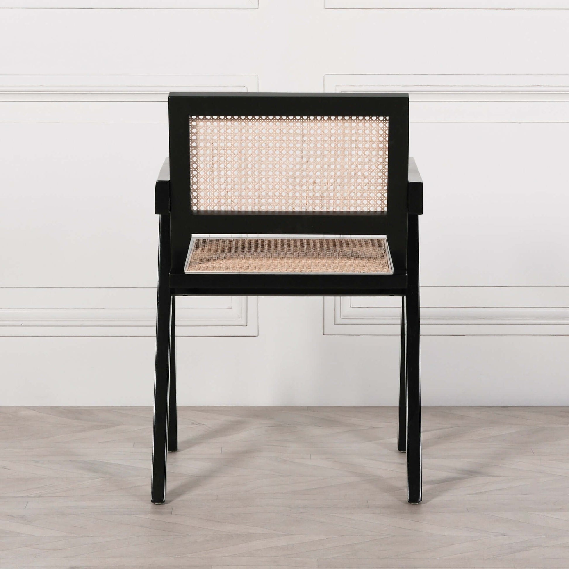 Black Painted Wooden Cane Dining Chair