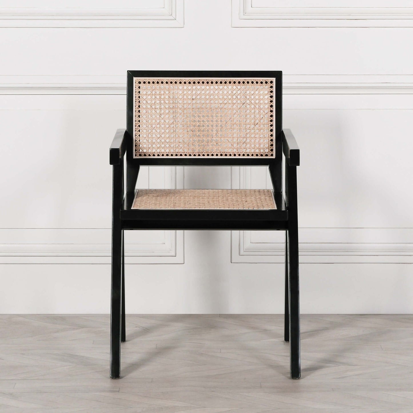 Black Painted Wooden Cane Dining Chair