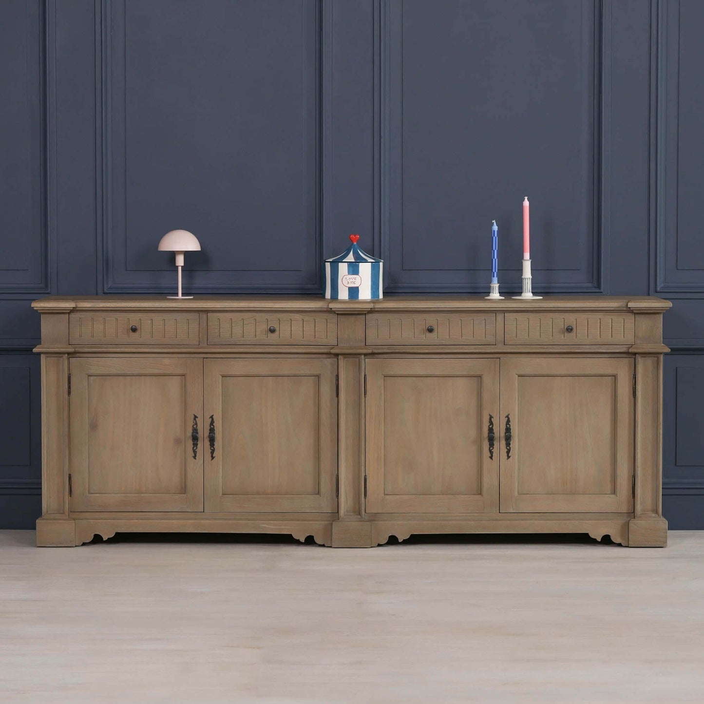 Large Rustic Wooden Sideboard with Cast Metal Hardware