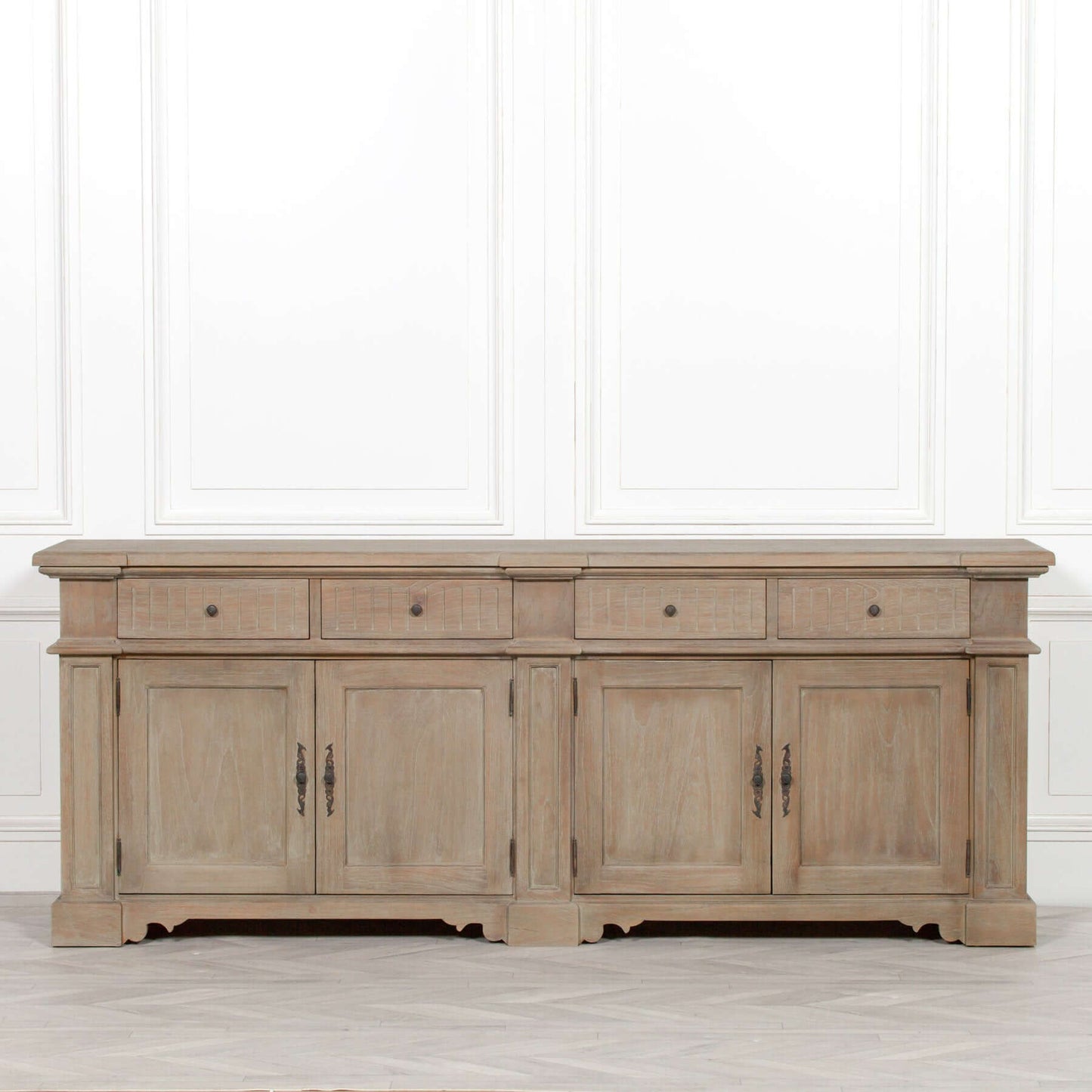 Large Rustic Wooden Sideboard with Cast Metal Hardware