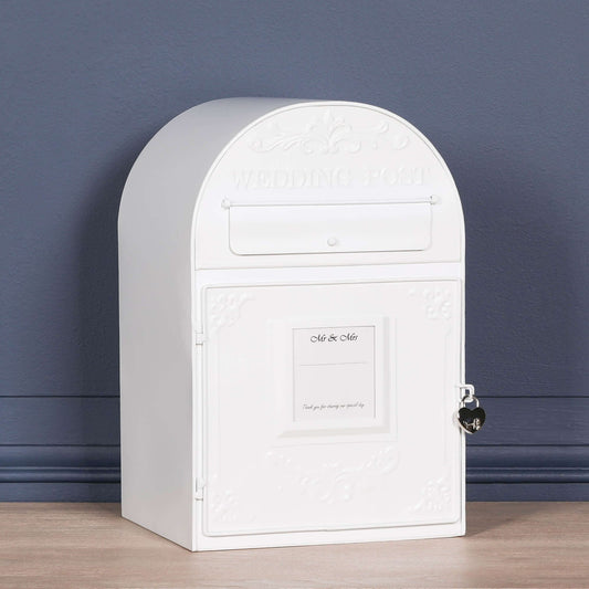 White Wedding Post Box with Gold Heart Padlock