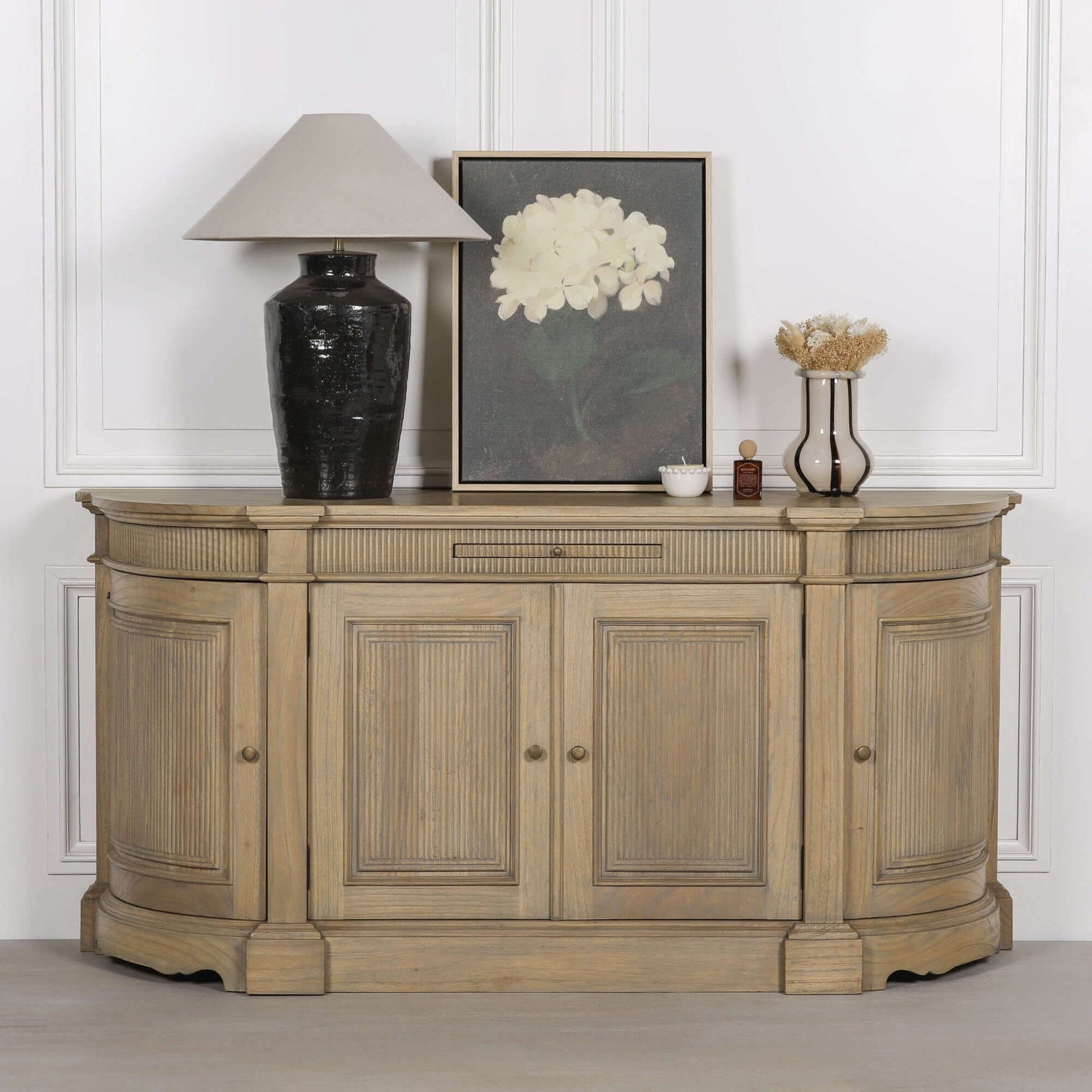 Rustic Wooden Fluted Buffet Sideboard