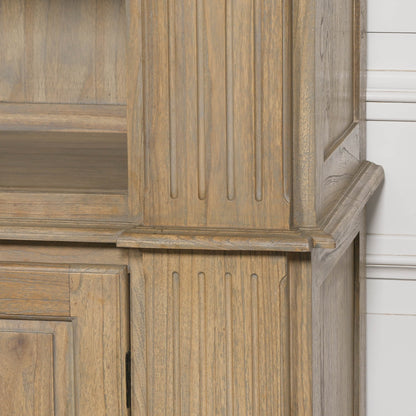 Large White Cedar Open Bookcase with Hand-Carved Corbel Details showcasing intricate wood grain and elegant design.