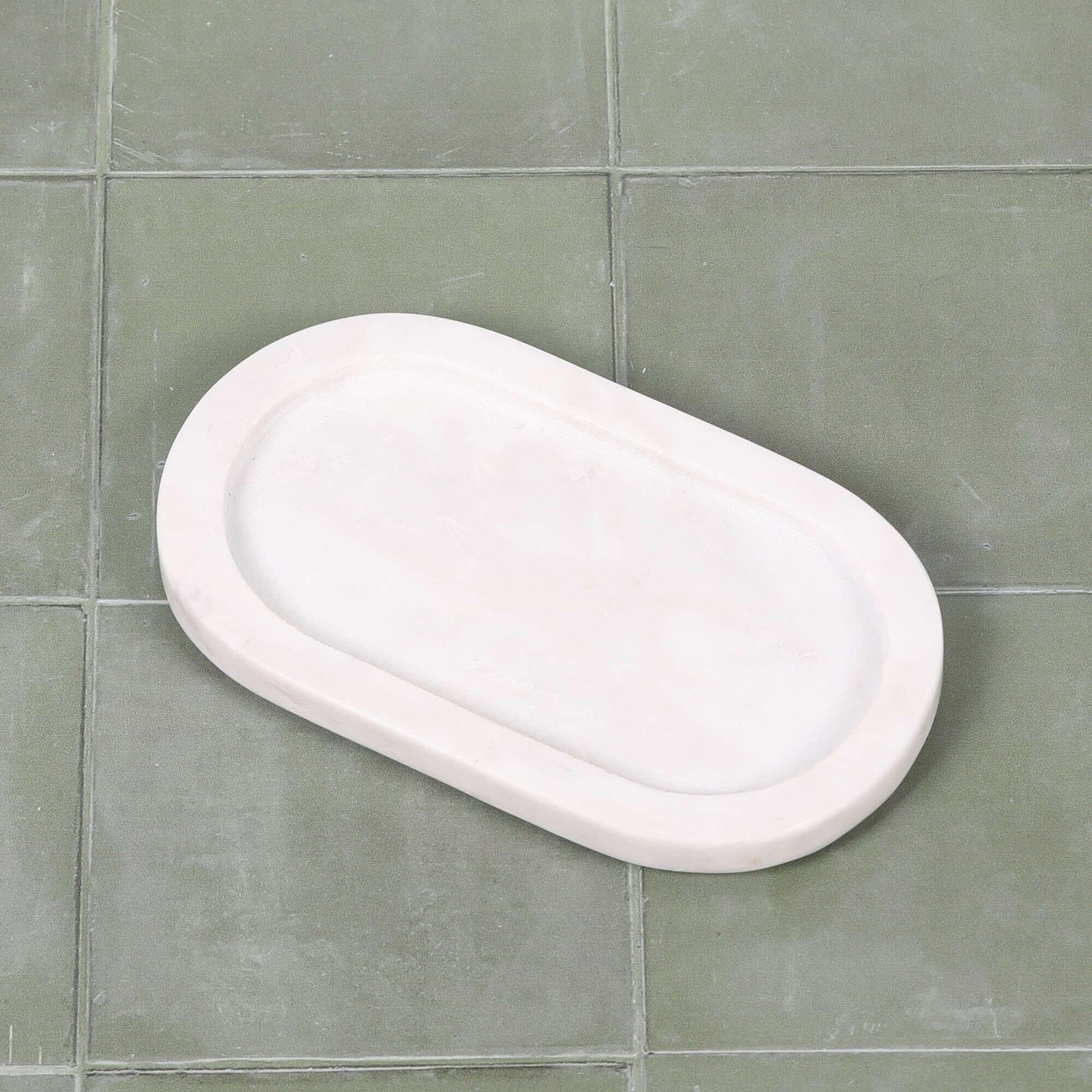 White Marble Long Oval 20cm Tray