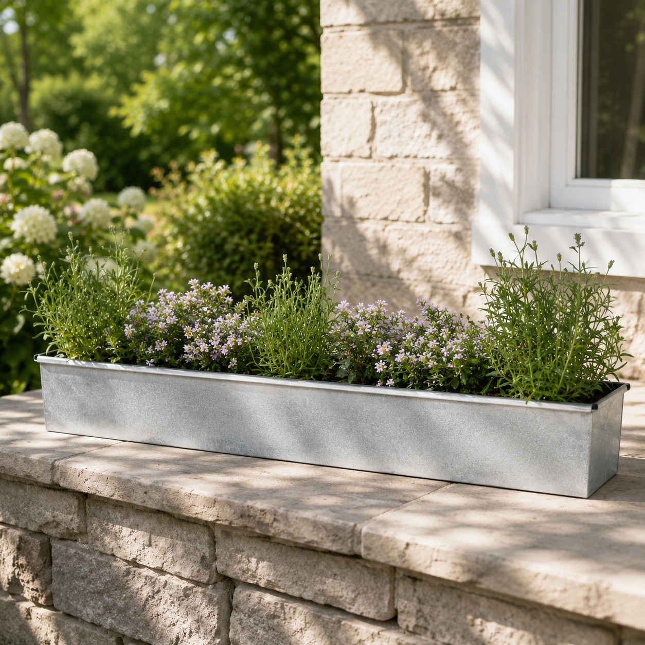 White Wash Metal Window Box Planter Roll Top - 104cm