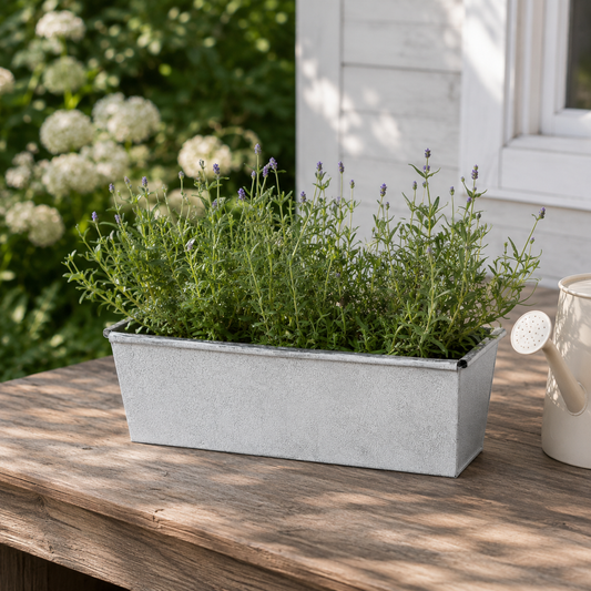 White Wash Metal Window Box Planter Roll Top - 44cm