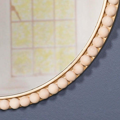 Wooden Bobble Round Wall Mirror detail showcasing the unique bobble design in natural wooden finish.