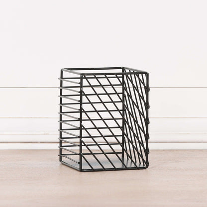 Black Painted Square Metal Storage Basket designed for stylish organization and storage, dimensions H14 x W10.5 x D10.5cm.