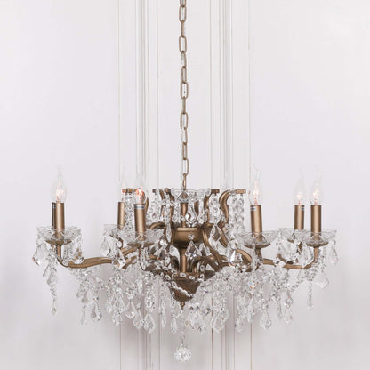 Gold 8 Branch Shallow Cut Glass Chandelier