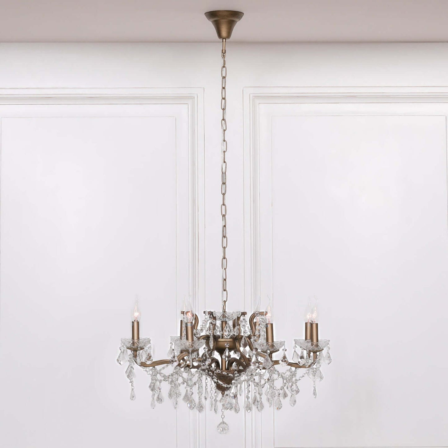 Gold 8 Branch Shallow Cut Glass Chandelier