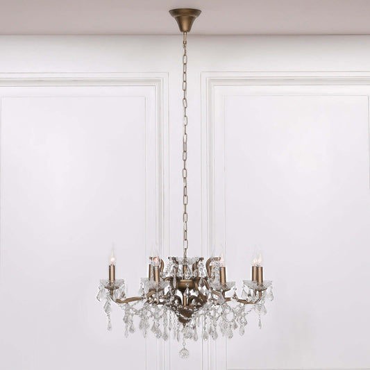 Gold 8 Branch Shallow Cut Glass Chandelier