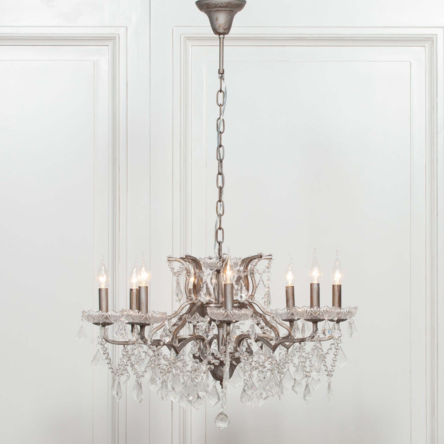 Silver 8 Branch Shallow Cut Glass Chandelier