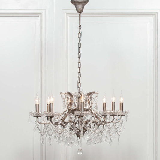 Silver 8 Branch Shallow Cut Glass Chandelier