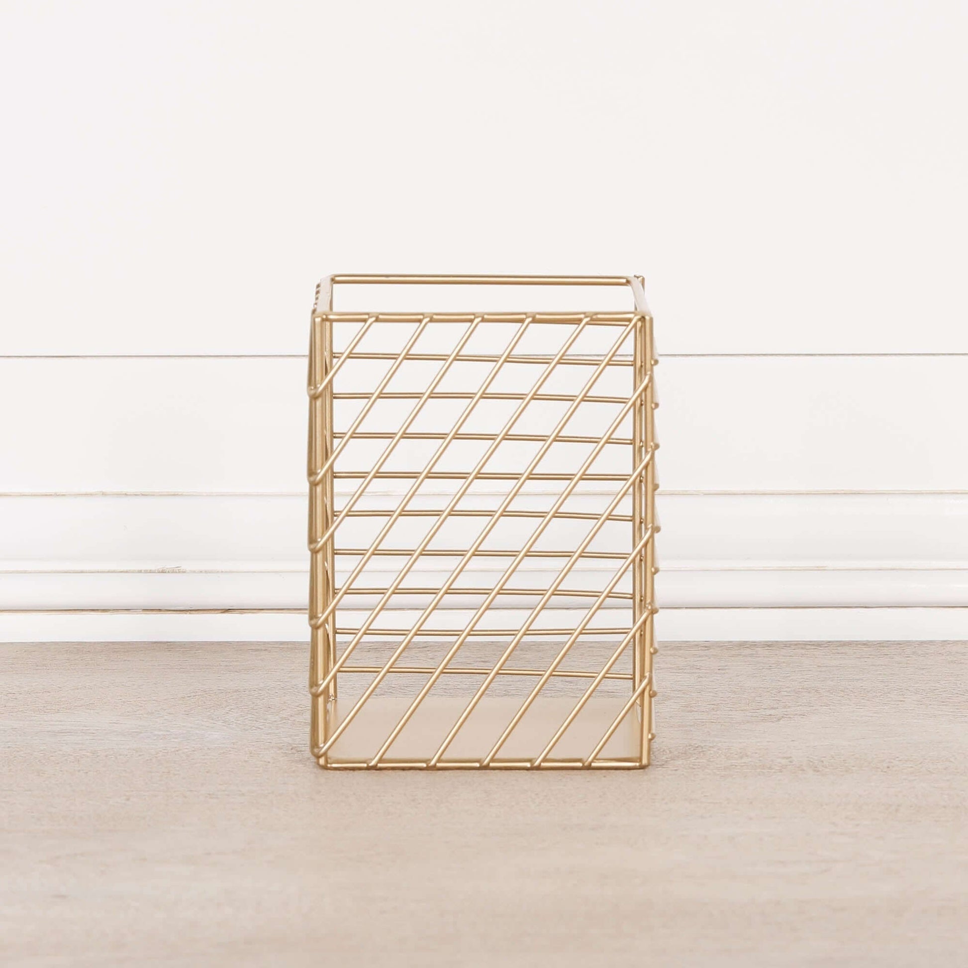 Gold Painted Square Metal Storage Basket with modern design and elegant gold finish, perfect for stylish organization.