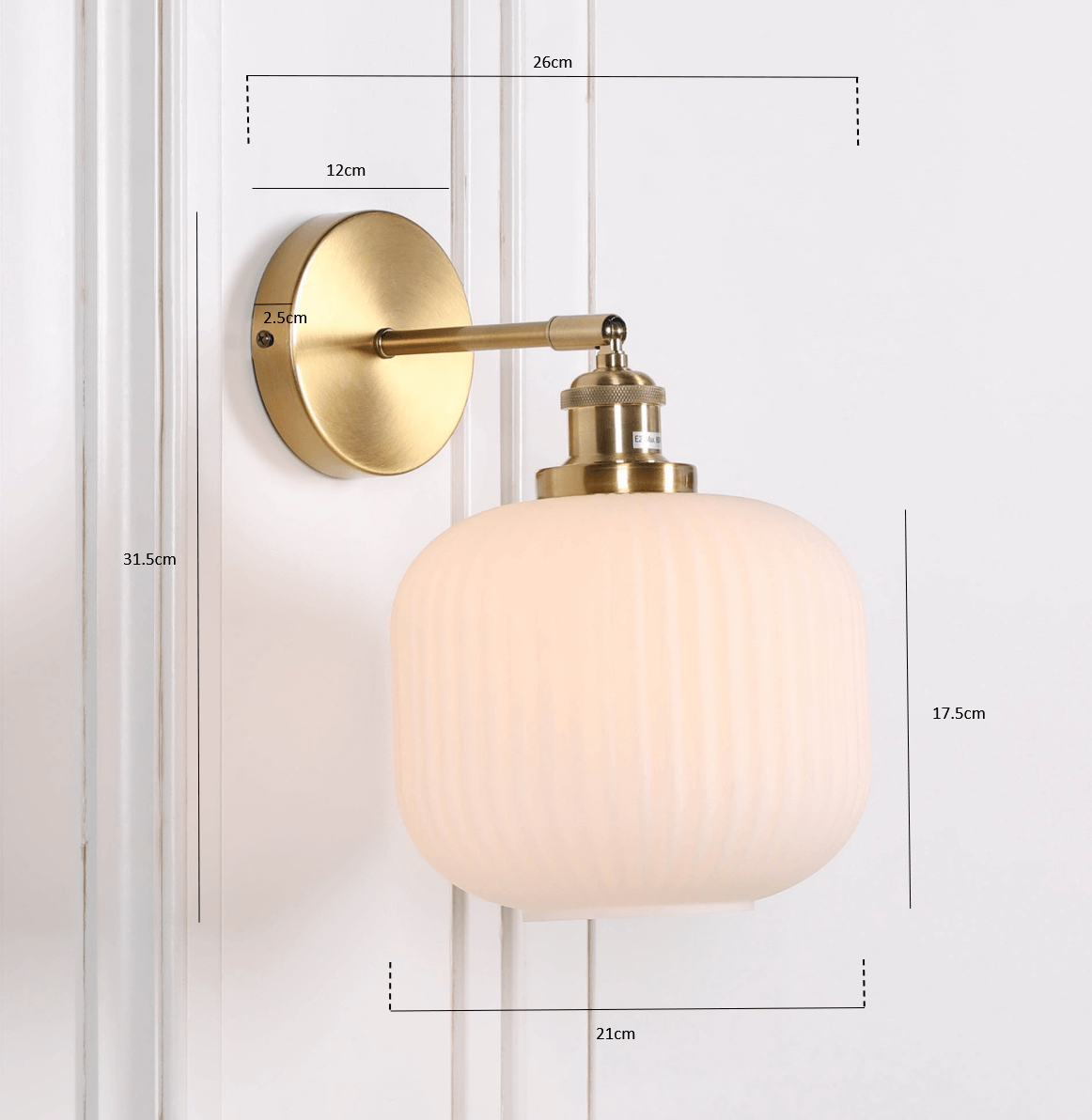 Brushed Brass Fluted Frosted Glass Wall Light