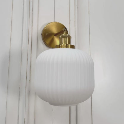 Fluted Frosted Glass Wall Light – Brushed Brass Adjustable Arm