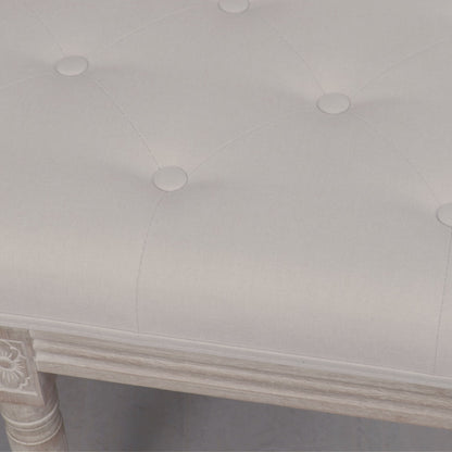 Light Wood Louis Bench – Linen Buttoned Upholstered Seat