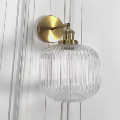 Fluted Clear Glass Wall Light – Brushed Brass Adjustable Arm