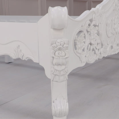 Rococo 4ft6 Double Size Mahogany Carved Off White Painted Bed