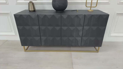 Black Four Door Sideboard with Diamond Pattern and Gold Base