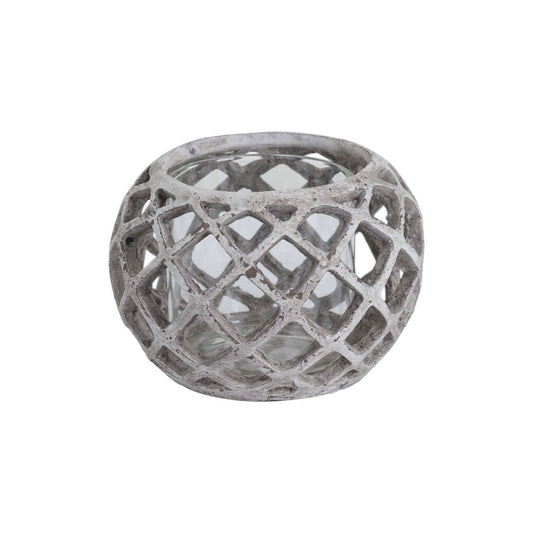 Large Round Ceramic Lattice Hurricane Lantern